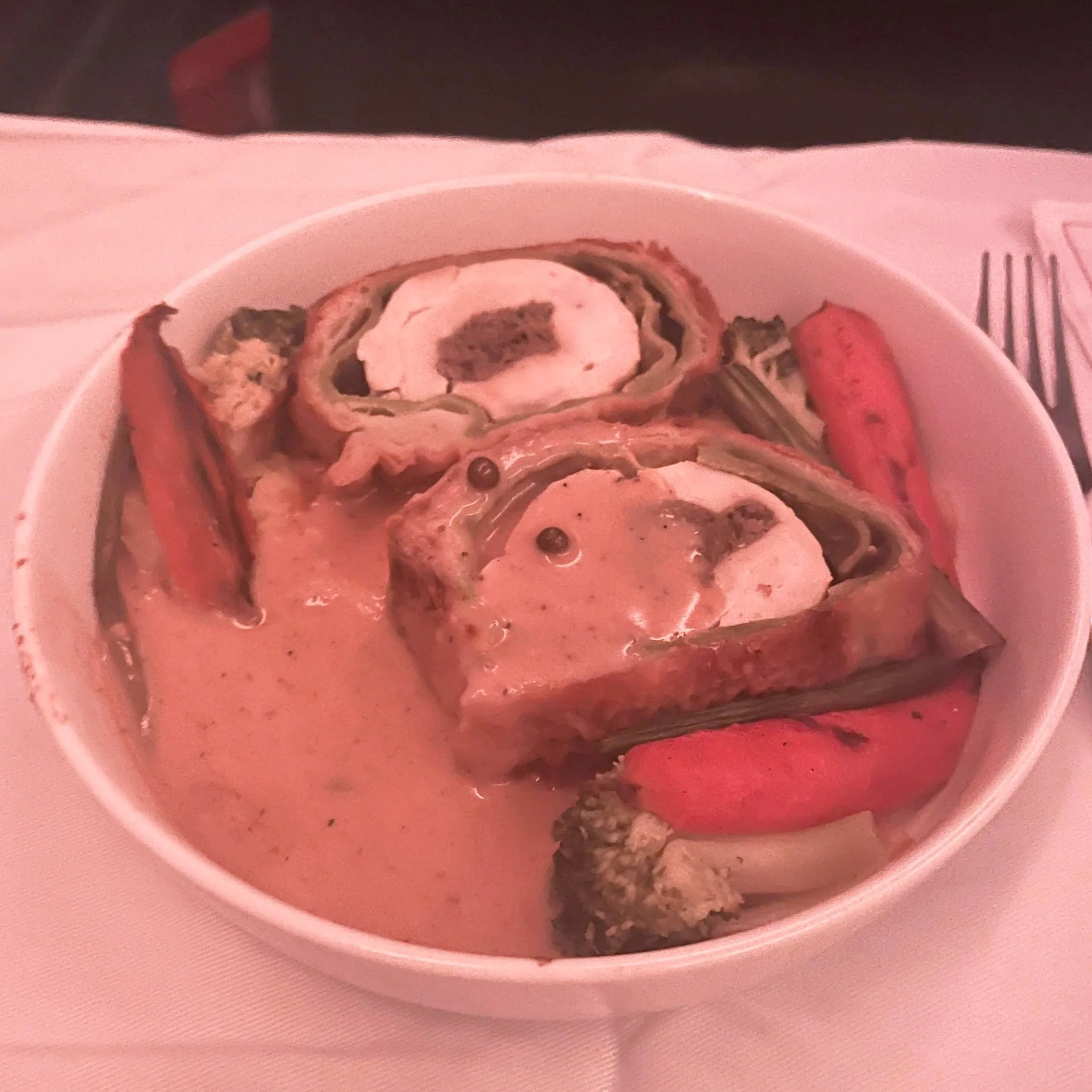 Chicken wellington served in Delta One.