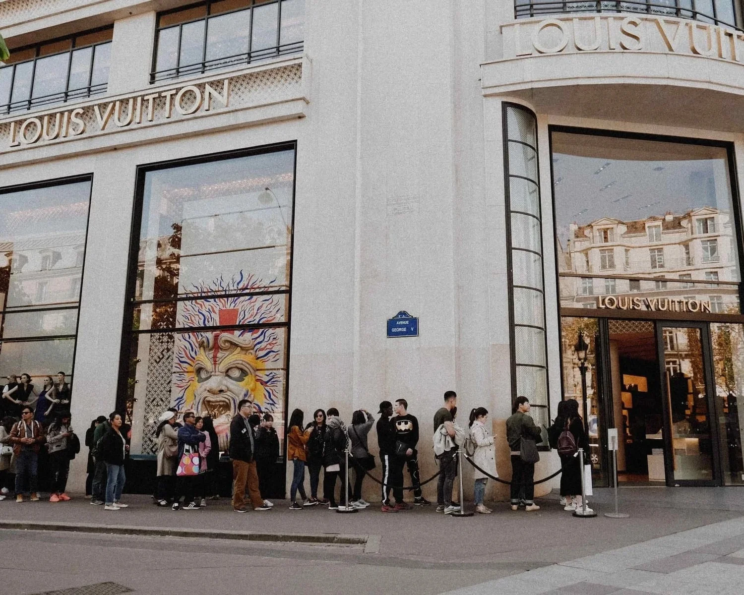 Luxury shopping street in Europe with elegant storefronts