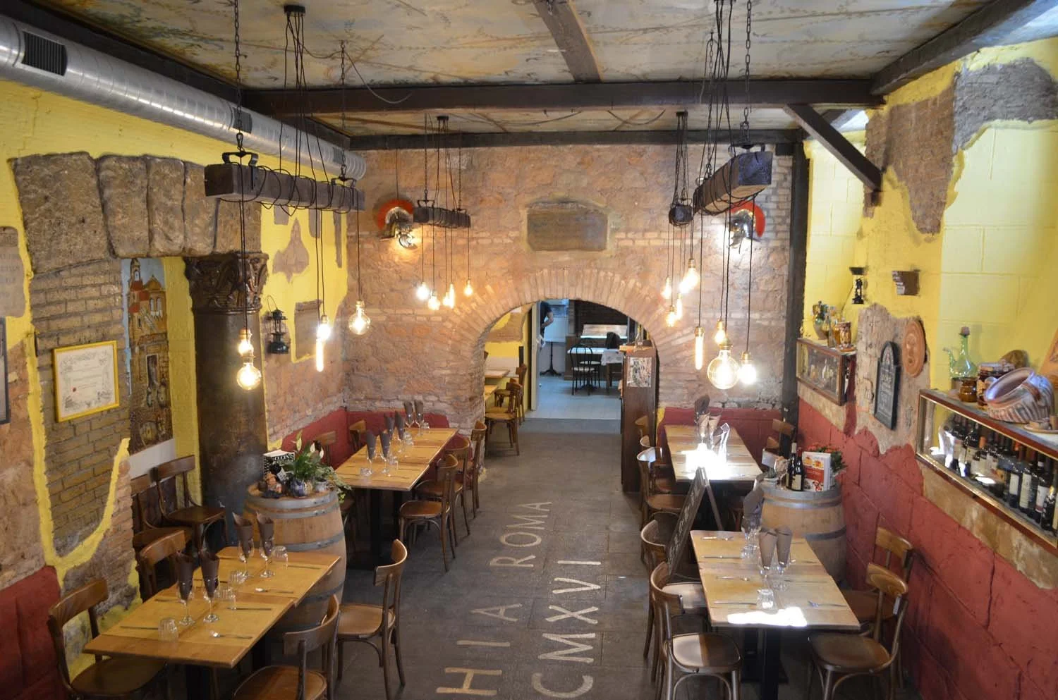 The interior of Trattoria Vecchia Roma in Rome.