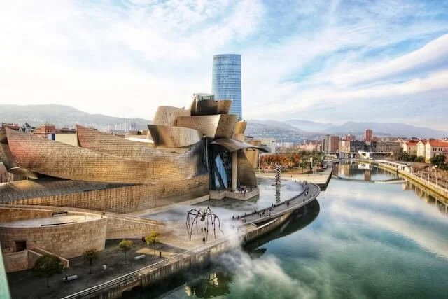 The distinctive Guggenheim Museum Bilbao in Bilbao, Spain.