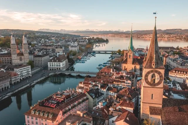 Zurich, Switzerland at sunrise.