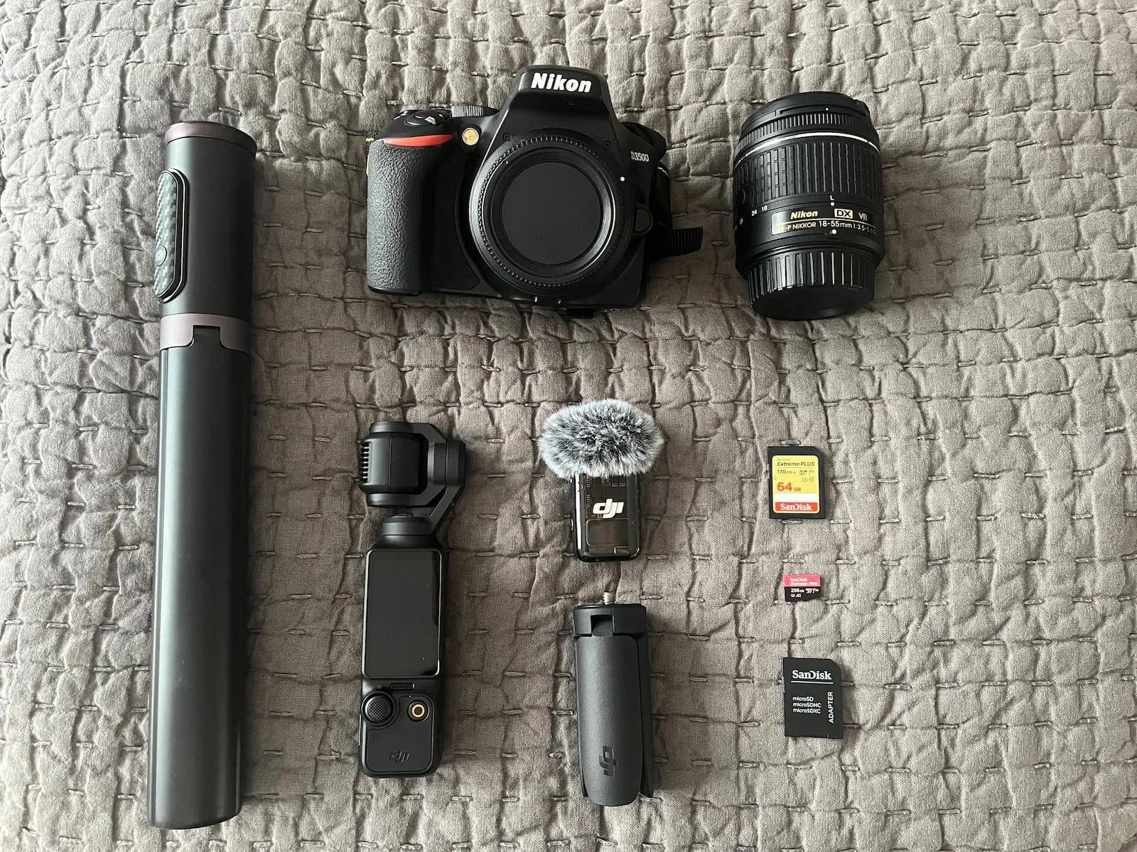 An assortment of photography gear.