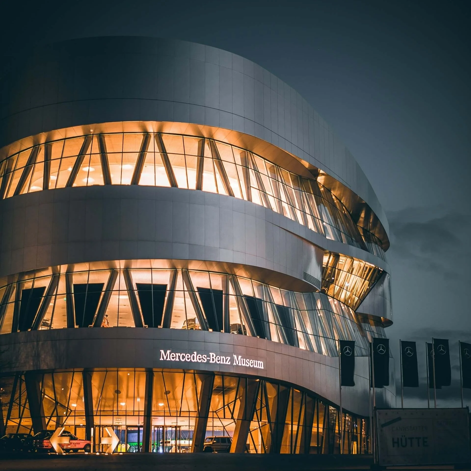 The exterior of the Mercedes-Benz Museum in Stuttgart, Germany.