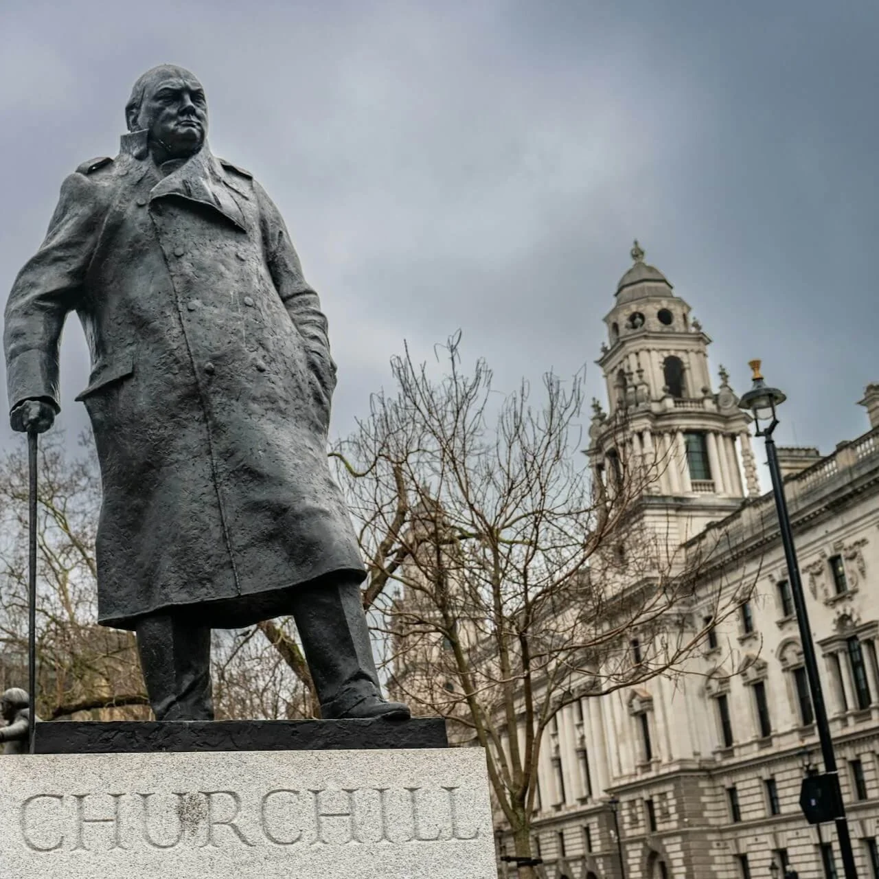 Wwii tours europe churchill statue grey