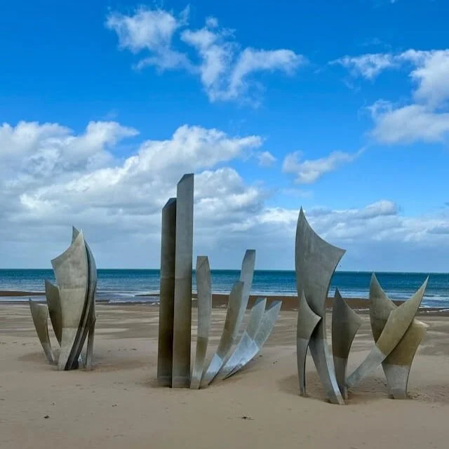 Les Braves Memorial on the beach in Normandy, France.